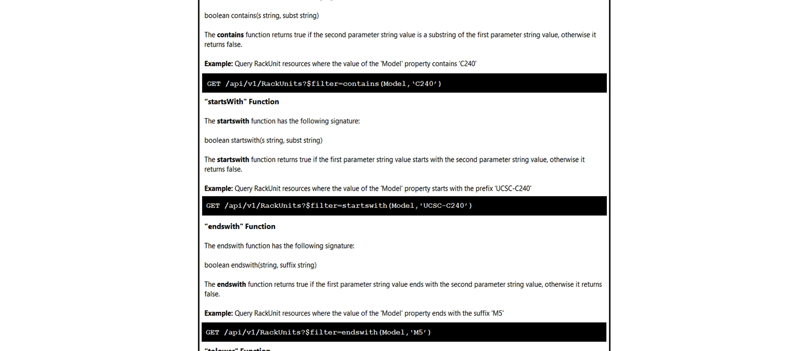 <strong>Click on the GET Resource button above to view resources that will help with this question. An engineer is managing a DC with 6000 Cisco UCS servers installed and running. The engineer has been asked to identify all resources where the model is in the UCSB family and the available memory is less than or equal to 5 GB. Which REST API call accomplishes this task?</strong> A) GET/api/v1/compute/RackUnits?$select=Vendor,Model,Serial&$filter=not(Model eq 'UCSC') and AvailableMemory le 5000 B) GET/api/v1/compute/RackUnits?$select=Vendor,Model,Serial&$filter=Model eq 'UCSB' and AvailableMemory lt 5000 C) GET/api/v1/compute/RackUnits?$select=Vendor,Model,Serial&$filter=contains(Model, UCSB') and AvailableMemory lt 5000 D) GET/api/v1/compute/RackUnits?$select=Vendor,Model,Serial&$filter=contains(Model, UCSB') and AvailableMemory le 5000