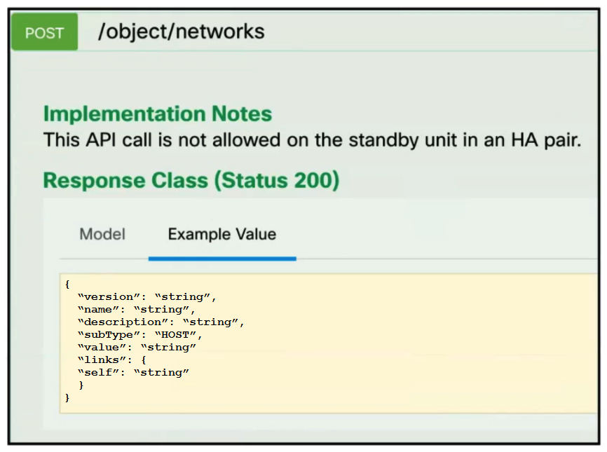 <strong> Refer to the exhibit. A developer must create a new network object named testnetwork by using the Cisco Firepower Device Management API. The script must also handle any exceptions that occur during the request and print out any resulting errors. Which script must be used?</strong> A) B) C) D)