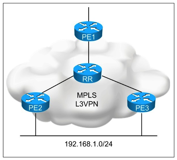<strong>Refer to the exhibit. You are designing an IPv4 unicast Layer 3 VPN load-balancing solution. Which L3VPN feature needs to be configured on the PE routers to support the design requirement?</strong> A) nonmatching route distinguishers B) matching route target values C) disable split horizon on PE2 and PE3 D) matching route distinguishers