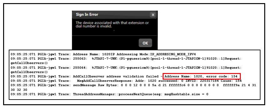 <strong>Refer to the exhibit. In a Cisco Finesse 10.0(x) deployment, an agent with single line 89XX hard phone is having trouble logging in to the desktop. The error message highlighted has been found in the PG jgw1 log file. Which option describes the likely cause of this error?</strong> A) PG user does not have Standard CTI Allow Control of Phones supporting ConnectedXfer and conf user group role. B) In the peripheral gateway, Agent Phone Line Control not set to All Lines. C) Phone line does not have the Maximum Number of Calls and Busy trigger setting set to 2 and 1 respectively. D) Phone Join Across Lines feature is enabled. E) MAC address of the phone not associated with PG user.