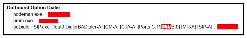 <strong>Refer to the exhibit. In a Cisco Unified Contact Center Enterprise 10.0 Outbound Option with SIP dialer, you check the status of the Dialer process from Diagnostic Framework Portico. What does the circled message R represent?</strong> A) customer instance name B) telephony port status C) configured ports D) ready ports E) reserved ports