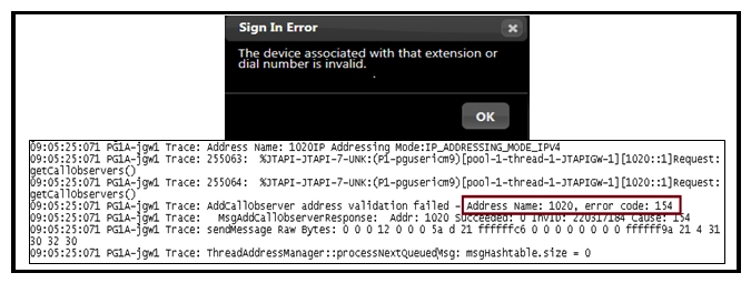 <strong>Refer to the exhibit. In a Cisco Finesse 10.0(x) deployment, an agent with single line 89XX hard phone is having trouble logging in to the desktop. The error message highlighted has been found in the Jgw1log file. Which option describes the likely cause of this error?</strong> A) MAC address of the phone not associated with PG user. B) PG user does not have Standard CTI Allow Control of Phones supporting ConnectedXfer and conf user group role. C) In the peripheral gateway, Agent Phone Line Control not set to All Lines. D) Phone Join Across Lines feature is enabled. E) Phone line does not have the Maximum Number of Calls and Busy Trigger setting set to 2 and 1 respectively.