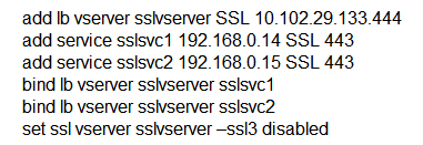 <strong>Scenario: A Citrix Administrator created an SSL virtual server using only the following commands: The SSL virtual server is currently in a DOWN state. What could be the reason the SSL virtual server is in a down state?</strong> A) The SSL services are NOT on the 10.102.29.X network. B) SSLv3 is disabled. C) The virtual server SSL port is NOT set to port 443. D) The SSL Certificate is NOT bound to the virtual server.