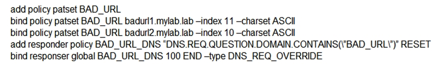 <strong>A Citrix Administrator needs to block access to multiple URLs for security reasons. Which configuration should the administrator use to accomplish this requirement?</strong> A) B) C) D)