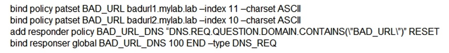 <strong>A Citrix Administrator needs to block access to multiple URLs for security reasons. Which configuration should the administrator use to accomplish this requirement?</strong> A) B) C) D)