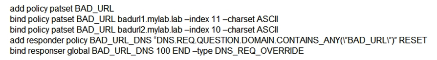 <strong>A Citrix Administrator needs to block access to multiple URLs for security reasons. Which configuration should the administrator use to accomplish this requirement?</strong> A) B) C) D)