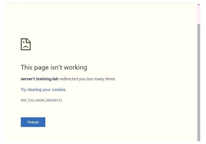 <strong>A Citrix Administrator configured the Responder policy to redirect the request for root page to the home page. However, after executing the command, the webpage access entered a loop, as shown in the second screenshot. Click on the 'Exhibit' buttons to view the screenshots. How will the administrator rectify this issue?</strong> A) Change Responder action expression to / B) Change Responder Policy expression to http.REQ.URL.Contains(/) C) Change Responder Action expression to http.RE Q.URL D) Change Responder Policy expression to http.REQ.URL.EQ(/)