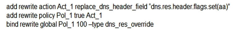 <strong>A Citrix Administrator has configured the Citrix ADC as a DNS Proxy Server. The administrator executed the following commands on the Citrix ADC using command-line interface: What will be the effect of executing the above commands?</strong> A) Set the AA bit of DNS Request B) Set the AA bit of DNS Response C) Unset the AA bit of DNS Request D) Unset the AA bit of DNS Response