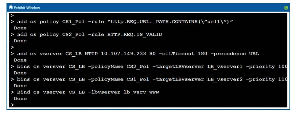 Click the 'Exhibit' button to view the screenshot. How will the HTTP request http://xenapp.training.lab/url1 be redirected based on the screenshot?