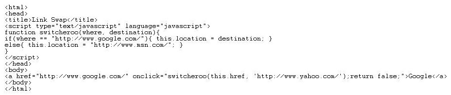 <strong>Consider the following code: When a user clicks on the displayed link, which site will he navigate to?</strong> A) www.msn.com B) www.yahoo.com C) www.google.com D) No other site, because there is a runtime error