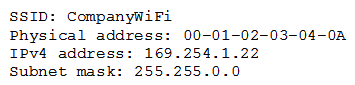 A user's laptop is not connecting to the company's file server. The user provides the following network information from the laptop: Which of the following is MOST likely causing the issue?