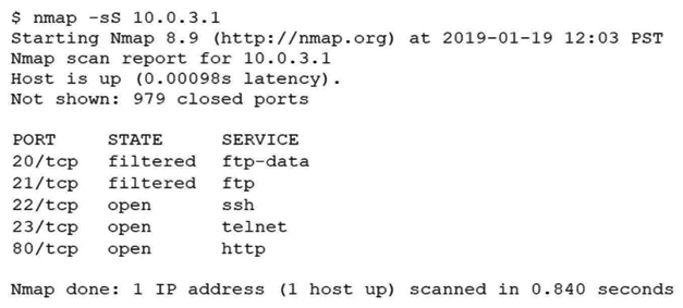 <strong>An analyst performs a routine scan of a host using Nmap and receives the following output: Which of the following should the analyst investigate FIRST?</strong> A) Port 21 B) Port 22 C) Port 23 D) Port 80