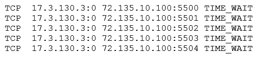 <strong>A web server has been deployed in a public IaaS provider and has been assigned the public IP address of 72.135.10.100. Users are now reporting that when they browse to the website, they receive a message indicating the service is unavailable. The cloud administrator logs into the server, runs a netstat command, and notices the following relevant output: Which of the following actions should the cloud administrator take to resolve the issue?</strong> A) Assign a new IP address of 192.168.100.10 to the web server B) Modify the firewall on 72.135.10.100 to allow only UDP C) Configure the WAF to filter requests from 17.3.130.3 D) Update the gateway on the web server to use 72.135.10.1
