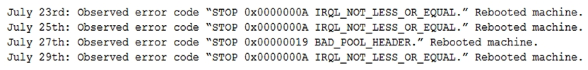 A server technician is examining reports of system instability on an email server. The technician reviews the notes from a junior administrator and finds the following information: To determine the cause of the issue, which of the following actions should be taken FIRST?