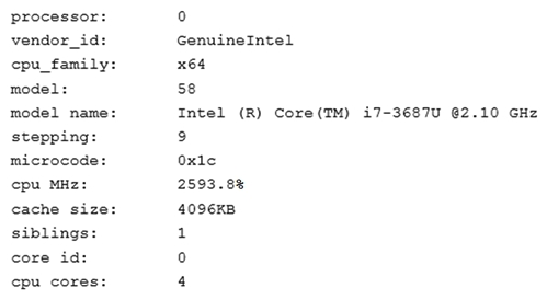 <strong>A junior Linux administrator is installing a new application with CPU architecture requirements that have the following specifications: x64 bit 3.0GHz speed Minimum quad core The administrator wants to leverage existing equipment but is unsure whether the requirements of these systems are adequate. The administrator issues the following command cat /proc/cpuinfo . The output of the command is as follows: Which of the following is the recommended course of action the administrator should take based on this output?</strong> A) Install the application, as the system meets the application requirements B) Procure new equipment that matches the recommended specifications C) Recompile the Linux kernel to support the installation. D) Reconfigure lib modules to support the new application. Reconfigure lib modules to support the new application.
