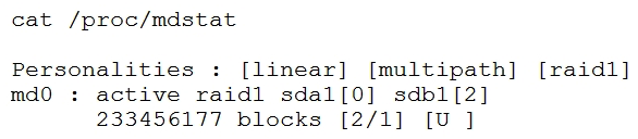 A Linux administrator receives a call from the network operations team that one of the database applications is down on a Linux server. The Linux server is configured with RAID 1 for redundancy, and the array /dev/md0 consists of two devices called /dev/sda1 and /dev/sdb1 . After looking at the status of the RAID 1 array in the /proc/mdstat file, the administrator discovers the RAID 1 array is degraded and the disk on which the database application was installed appears to have failed.   Which of the following steps should the administrator take to remove the device from the RAID array md0 ? (Choose two.)