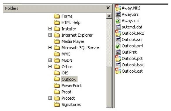 <strong>In the following directory listing, Which file should be used to restore archived email messages for someone using Microsoft Outlook?</strong> A) Outlook bak B) Outlook ost C) Outlook NK2 D) Outlook pst