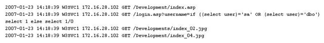 <strong>While looking through the IIS log file of a web server, you find the following entries: What is evident from this log file?</strong> A) Web bugs B) Cross site scripting C) Hidden fields D) SQL injection is possible