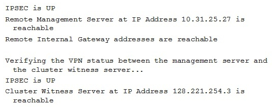 <strong>Refer to the exhibit. Which command must be used to generate this output?</strong> A) vpn status B) ndu pre-check C) health-check D) ifconfig -a eth3