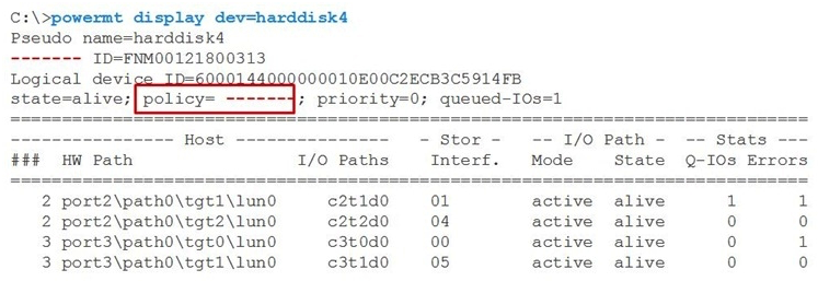 <strong>Refer to the exhibit. A customer is moving some VMAX devices under a VPLEX Local and is using PowerPath as multipath software. What is the preferred PowerPath load balancing policy assigned to VPLEX volumes?</strong> A) Fixed B) Adaptive C) Round Robin D) SymOpt