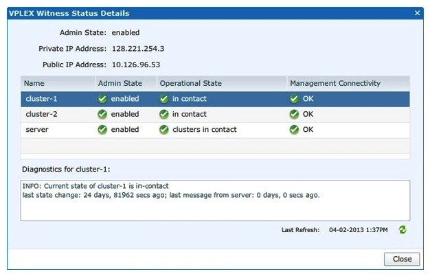 <strong>Refer to the exhibit. After 6 months of operation, you are monitoring the health of the VPLEX system from the Unisphere Manager for VPLEX. What is the most likely reason for a state change of the VPLEX Witness?</strong> A) TheESXi host was rebooted. B) The WAN switch ports failed. C) The Management Server was restarted. D) TheMetaVolume was restored.