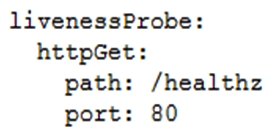 <strong>You are planning to deploy your application in a Google Kubernetes Engine (GKE) cluster. The application exposes an HTTP-based health check at /healthz. You want to use this health check endpoint to determine whether traffic should be routed to the pod by the load balancer. Which code snippet should you include in your Pod configuration?</strong> A) B) C) D)
