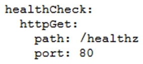<strong>You are planning to deploy your application in a Google Kubernetes Engine (GKE) cluster. The application exposes an HTTP-based health check at /healthz. You want to use this health check endpoint to determine whether traffic should be routed to the pod by the load balancer. Which code snippet should you include in your Pod configuration?</strong> A) B) C) D)