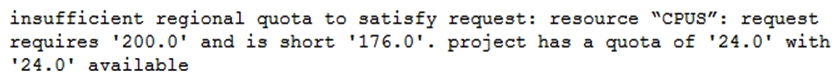 <strong>You are creating a Google Kubernetes Engine (GKE) cluster and run this command: The command fails with the error: You want to resolve the issue. What should you do?</strong> A) Request additional GKE quota in the GCP Console. B) Request additional Compute Engine quota in the GCP Console. C) Open a support case to request additional GKE quota. D) Decouple services in the cluster, and rewrite new clusters to function with fewer cores.