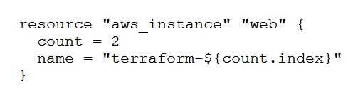 <strong>How would you reference the name value of the second instance of this fictitious resource?  </strong> A) element(aws_instance.web, 2) B) aws_instance.web[1].name C) aws_instance.web[1] D) aws_instance.web[2].name E) aws_instance.web.*.name <div style=padding-top: 35px> 
