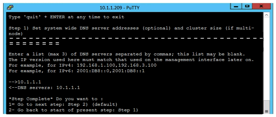 <strong>Refer to the exhibit. Which command can be used in the CLI console to set the static IP address and DNS server for an HPE StoreOnce device?</strong> A) net set wizard B) create network C) setup network D) run setup