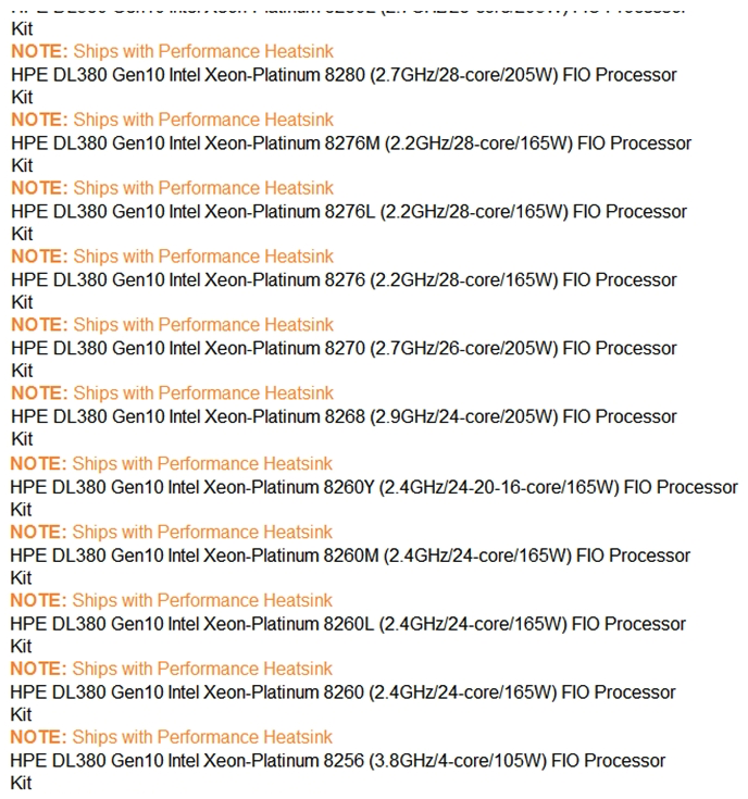 <strong>Refer to the exhibit. A customer has two HPE ProLiant DL380 Gen10 servers running as an Oracle cluster. They are trying to reduce licensing costs and want to move to the best processor available from the list to minimize licensing costs while still providing a high level of performance for the Oracle database. Which DL380 Gen10 processor would you recommend?</strong> A) Intel Xeon-Platinum 8280M B) Intel Xeon-Platinum 8280 C) Intel Xeon-Platinum 8256 D) Intel Xeon-Platinum 8253