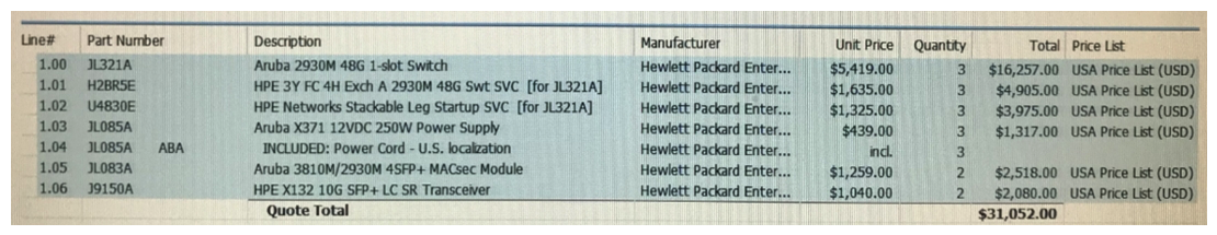 <strong>Refer to the exhibit. Exhibit 1. Exhibit 2. Exhibit 1 shows the logical plan, and Exhibit 2 shows the BOM that the administrator has made in Iris. What is missing from the IRIS BOM?</strong> A) stacking modules and cables B) stacking licenses C) 10 GbE direct attach cables D) an uplink module for one of the switches