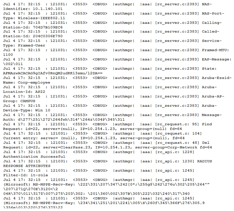 <strong>Refer to the exhibits. Exhibit1 Exhibit2 A network administrator integrates a current Mobility Master (MM)-Mobility Controller (MC) deployment with a RADIUS infrastructure. After using the RADIUS server to authenticate a wireless user, the network administrator realizes that the client machine is not falling into the it_department role, as shown in the exhibits. Which configuration is required to map the users into the proper role, based on standard attributes returned by the RADIUS server in the Access Accept message?</strong> A) aaa server-group Corp-Network set role condition Filter-Id equals it-role set-value it_department B) aaa server-group GROUP-RADIUS C) aaa server-group Corp-employee D) set role condition Filter-Id value-of