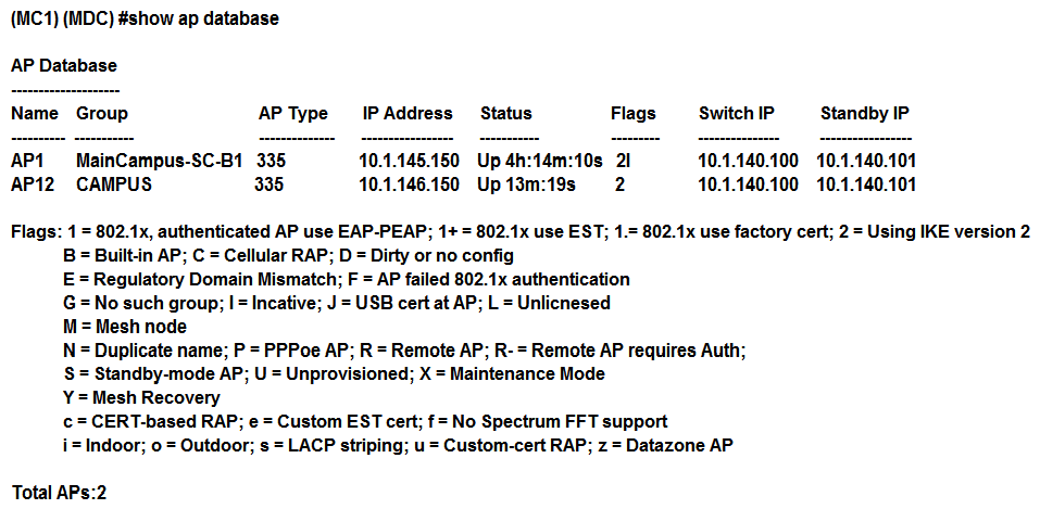 <strong>Refer to the exhibits. Exhibit1 Exhibit 2 Based on outputs shown in the exhibits, what is the reason that AP12 is seen by two different controllers?</strong> A) AP12 connects to a high availability group. MC1 is the active controller, and MC11 is the standby controller. B) AP12 is a multizone AP. MC1 is part of the primary zone, and MC11 is part of the datazone. C) AP12 connects to an MC cluster. MC1 is the A-AAC, and MC2 is S-AAC. D) AP12 is in the middle of the boot process. MC1 is the master IP controller, and MC11 is the LMS IP controller.