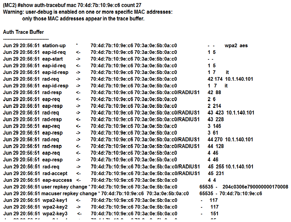 <strong>Refer to the exhibit. A network administrator is validating client connectivity and executes the show command shown in the exhibit. Which authentication method was used by the wireless station?</strong> A) 802.1X user authentication B) EAP authentication C) 802.1X machine authentication D) MAC authentication