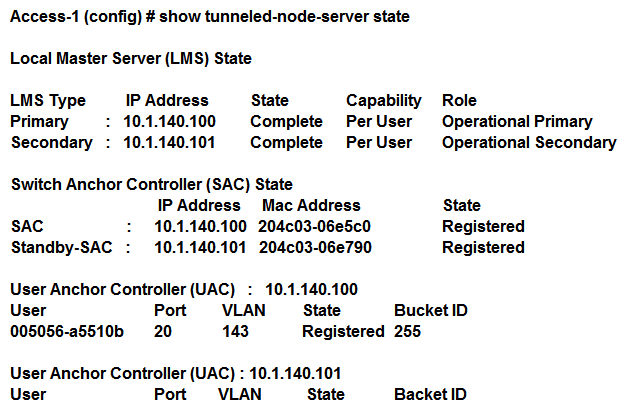 <strong>Refer to the exhibit. Based on the output shown in the exhibitm with which Aruba devices has Access-1 established tunnels?</strong> A) a pair of MCs within a cluster B) a single standalone MC C) a pair of MCs with APFF enabled D) a pair of switches