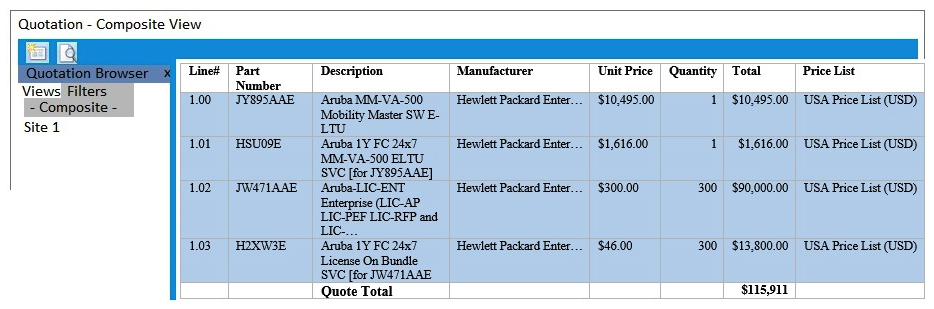 <strong>A customer has an existing Aruba network, which currently supports up to 9,000 wireless client devices. The existing network includes these components: Four 7210 MCs Five 7030 MCs 200 AP-303HRs 300 AP-345s The customer wants to convert to an ArubaOS 8.x architecture. The architect plans to deploy a virtual MM. Which exhibit shows the correct BOM for the MM?</strong> A) B) C) D)