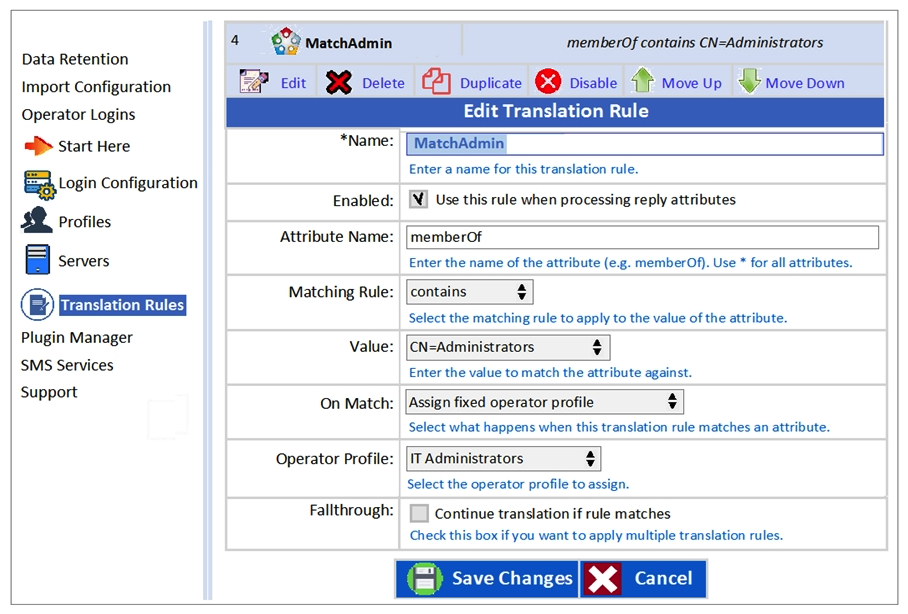 <strong>Refer to the exhibit. Based on the Translation Rule configuration shown, what will be the outcome?</strong> A) An AD user from AD group MatchAdmin will be assigned the operator profile of IT Administrators. B) A user from AD group MatchAdmin will be assigned the operator profile of IT Administrators. C) All active directory users will be assigned the operator profile of IT Administrators. D) All ClearPass Policy Manager admin users who are members of the Administrators AD group will be assigned the TACACS profile of IT Administrators.