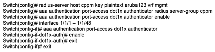 <strong>Examine the configuration performed on newly deployed AOS-CX switches: After performing this configuration, the administrator notices that the switch ports always remain in the EAP-start state. What should the administrator do to fix this problem?</strong> A) Define the server group cppm B) Set the ports to client-mode C) Create and assign a local user role to the ports D) Enable change of authorization (CoA)
