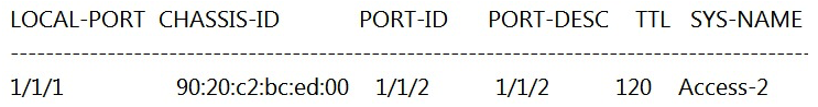 <strong>Refer to the exhibit. LLDP The command show LLDP neighbor-info gets typed into Access-1. All switches are Aruba OS-CX switches. What is the output of this command?</strong> A) B) C) D)