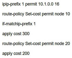 The configurations of the defined route-policy Set-cost are as follows: Which of the following statements is true?