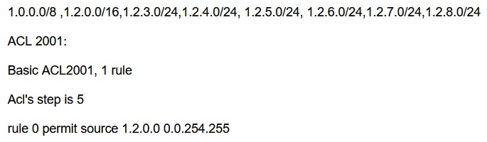 Which of the following route entries matches ACL 2001 that is defined below?