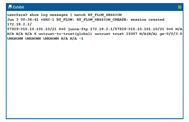 <strong>Click the Exhibit button. The output shown in the exhibit is displayed in which format?</strong> A) syslog B) sd-syslog C) binary D) WELF