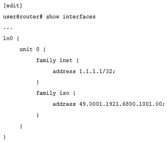 <strong>Click the Exhibit button.   Which statement is correct about the ISO NET address shown in the exhibit?</strong> A) The system identifier is 6800.1001.00 B) The area identifier is 0001 C) The authority and format identifier (AFI) is 00 D) This is not a valid NET address <div style=padding-top: 35px> 