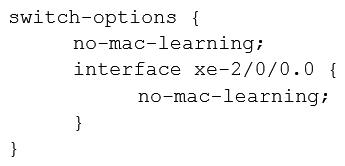 <strong>You want to disable MAC learning only for interface ge-0/0/0.0 on an MX Series device. Which syntax will accomplish this task?</strong> A) B) C) D)