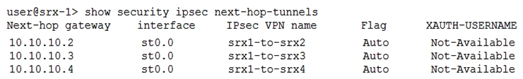 <strong>Click the Exhibit button. Which statement is correct regarding the information show in the exhibit?</strong> A) The tunnel binding was discovered automatically B) The output is for an ADVPN C) The tunnel gateway address was automatically discovered D) The tunnel is not encrypting the traffic