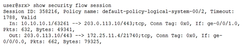 <strong>Click the Exhibit button. Referring to the exhibit, which statement is true?</strong> A) Source NAT with PAT is occurring B) Destination NAT is occurring C) Static NAT without PAT is occurring D) Source NAT without PAT is occurring
