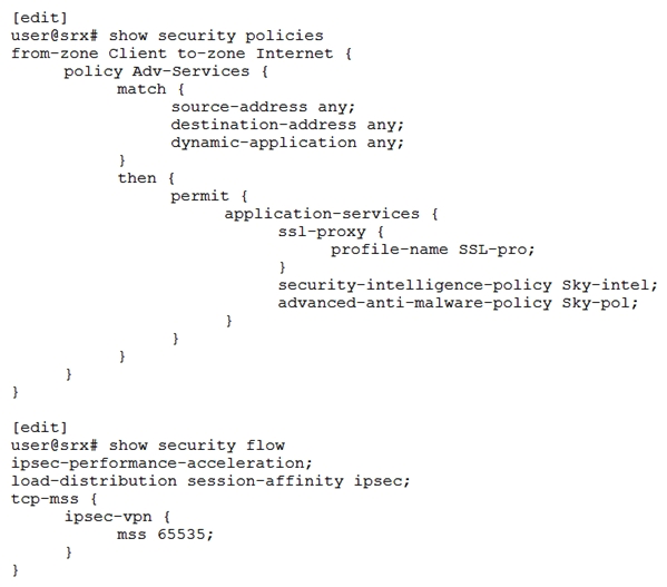 <strong>Click the Exhibit button. Referring to the exhibit, you are attempting to enable IPsec power mode to improve IPsec VPN performance. However, you are unable to use IPsec power mode. What is the problem?</strong> A) IPsec power mode cannot be used with IPsec performance acceleration B) IPsec power mode cannot be used with high IPsec maximum segment size values C) IPsec power mode cannot be used with advanced services D) IPsec power mode requires that you configure a policy-based VPN
