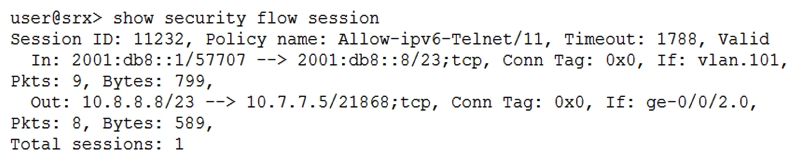 <strong>Click the Exhibit button. Which type of NAT is shown in the exhibit?</strong> A) NAT46 B) NAT64 C) persistent NAT D) DS-Lite