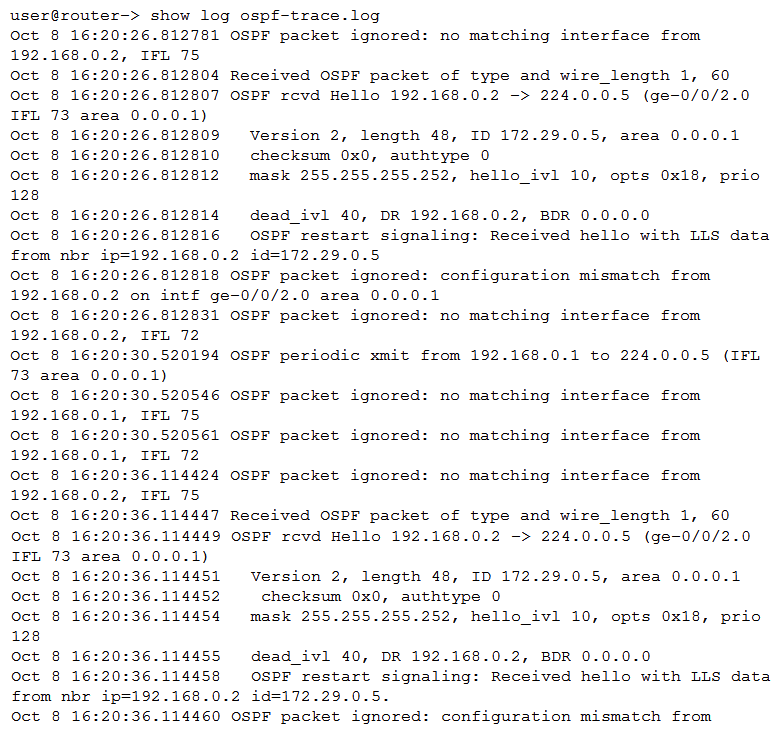 <strong>Click the Exhibit button. A router is attempting to form an OSPF neighborship with another router. However, the OSPF neighborship fails to establish completely. Referring to the exhibit, what is the problem?</strong> A) There is an interface type mismatch. B) There is an interface subnet mask mismatch. C) There is an OSPF area mismatch. D) There is an interface MTU mismatch.